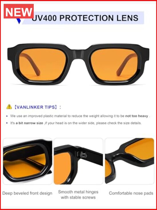 Retro Chunky Rectangle Sunglasses UV400 Protection for Men Women main image 4